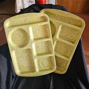 2 Vintage Prolon Ware Melamine School Cafeteria Lunch Tray Green Confetti